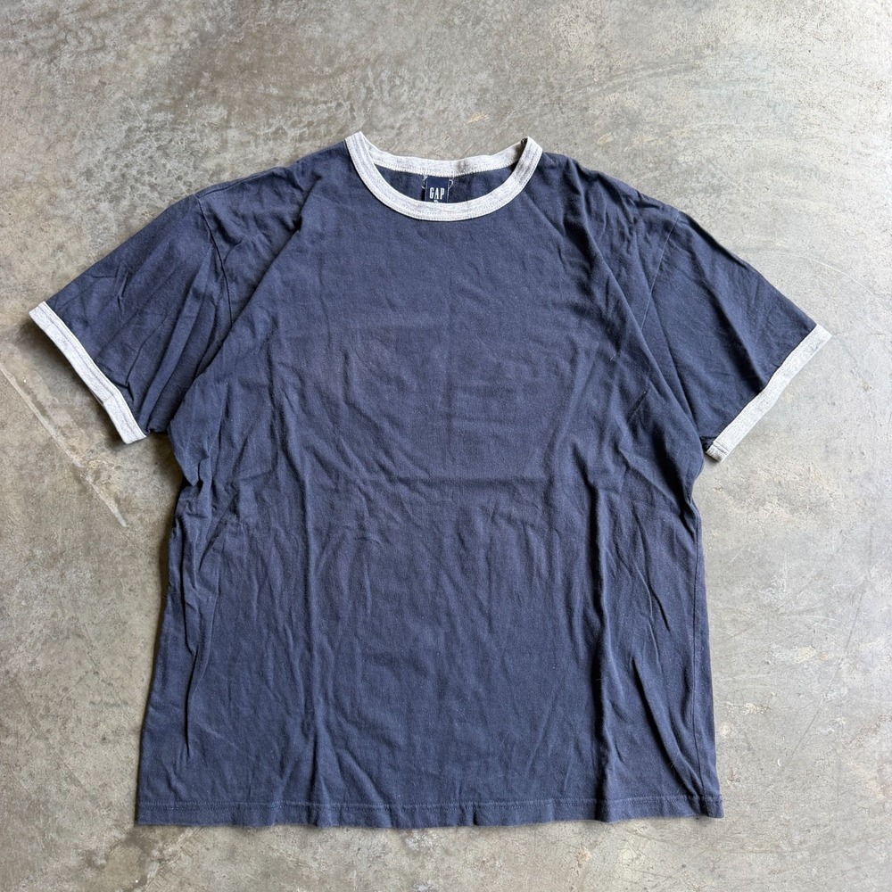 Vintage Gap Faded Shirt Mens XL Blue Gray Ringer Crew Neck Solid Shirt Cotton